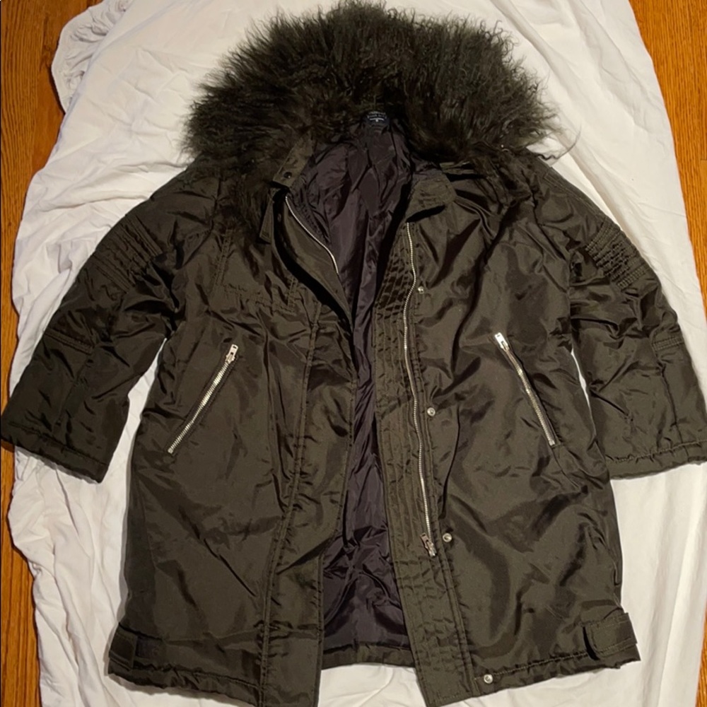 Girls Lamb Fur Collar Mid Length Coat